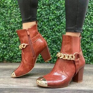 MATA Brown Gold Chain Snake Boots Size 7